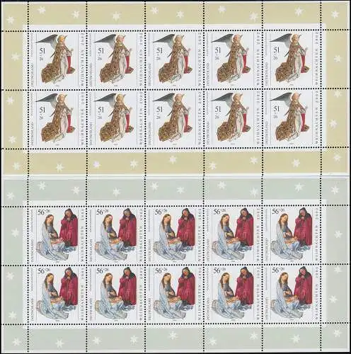 2285-2286 Weihnachten 2002 Gemälde - 10er-Bogen-Satz ** postfrisch