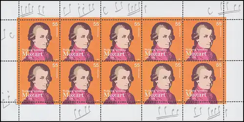 2512 Wolfgang Amadeus Mozart - 10er-Bogen ** postfrisch