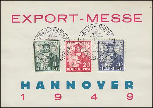 103-105 Hannover Messe, Satz auf FDC-Messekarte ESSt HANNOVER 22.4.1949