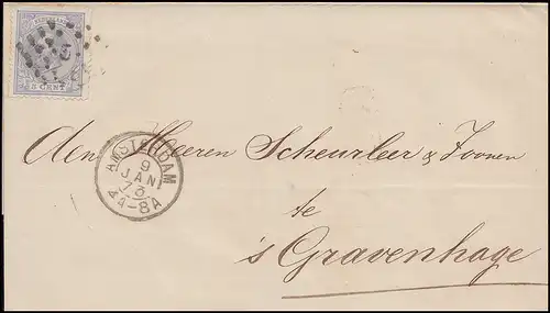 19 Roi Guillaume 5 cents lettre EF numéro 5 AMSTERDAM 9.1.1873 selon s'Gravenhage