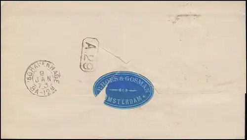 19 Roi Guillaume 5 cents lettre EF numéro 5 AMSTERDAM 9.1.1873 selon s'Gravenhage