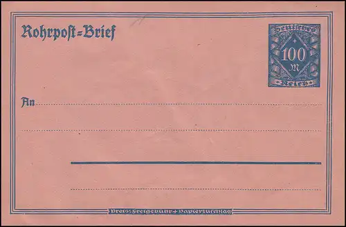 Rohrpost-Umschlag RU 11 Große Ziffer in Raute 100 Mark, ungebraucht **