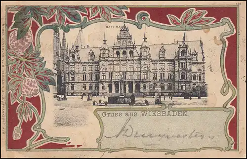 55 Germania sur carte de vue Gruss de Wiesbaden Hôtel de ville WIESBADE 28.6.1901