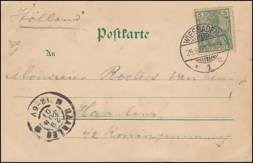 55 Germania auf Ansichtskarte Gruss aus Wiesbaden Rathaus WIESBADEN 28.6.1901