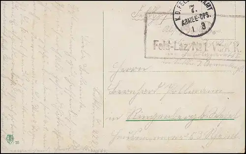 Feldpost BS Feld-Lazarett No.1. des VII. Armee-Korps 1.3.1915 auf Militär-AK  