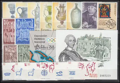 2810-2866 Espagne 1988 avec bloc 32-33 complet, frais de port **