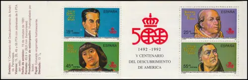 Espagne, cahiers des marques 9, découverte de l'Amérique 1991, ** post-fraude / MNH