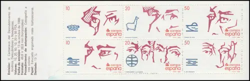 Espagne, cahier des marques 6, découverte de l'Amérique 1988, ** post-fraude / MNH