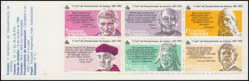 Espagne, cahiers de marques 2, découverte de l'Amérique, 1986 ** post-fraîchissement / MNH