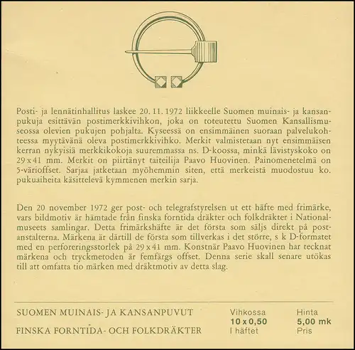 Finnland Markenheftchen 6 Trachten, ** postfrisch