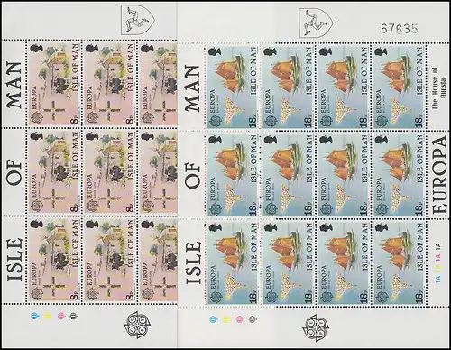 Isle of Man 187-188 Europa Folklore (3x4 timbres lettre A), petit jeu de feuilles **