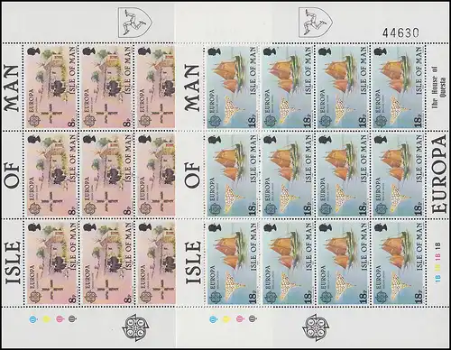 Isle of Man 187-188 Europa Folklore (3x4 timbres lettre B), petit jeu de feuilles **