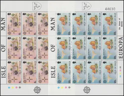 Isle of Man 187-188 Europa Folklore (3x4 timbres lettre B), petit jeu de feuilles **