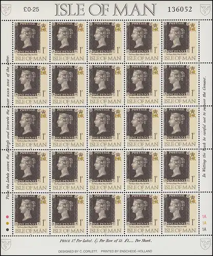 Isle of Man 431 Jubiläum 150 Jahre Briefmarken, Kleinbogen **