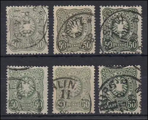 44 Krone/Adler 50 Pfennig Farben-Set a, b, ba, c, ca, d gestempelt, alle geprüft