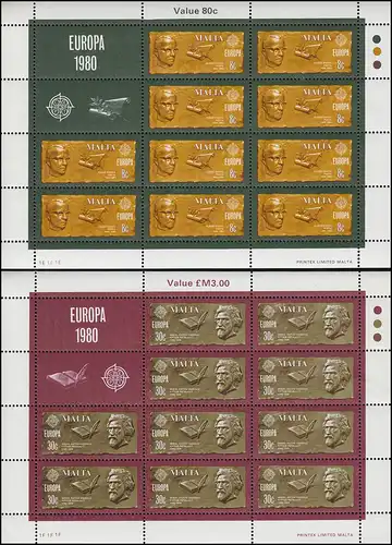 Malte 615-616 Europe Personnalités importantes, petit jeu de feuilles **