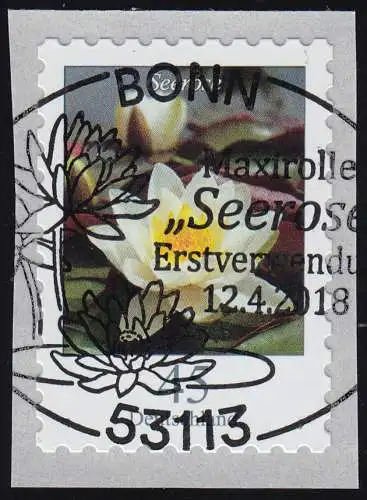3376 Seerose 45 cent (s) sk avec le numéro UNGERADER, EV-O Bonn 12.4.2018