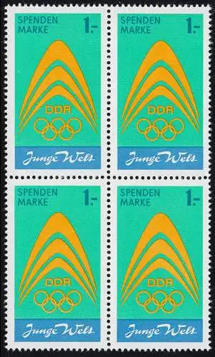Spendenmarke I Junge Welt / Olympia von 1971 ** im Viererblock, unverausgabt