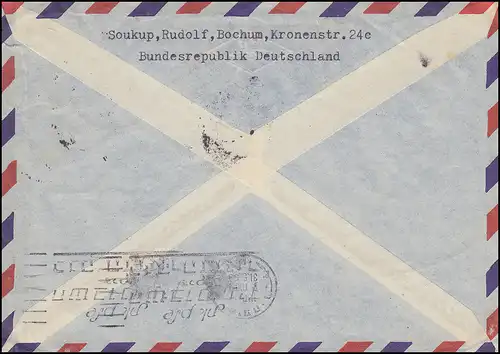 208 Lufthansa et 210 Schiller, lettre étrangère de Bochum 28.5.55 à HAIFA 31.5.53