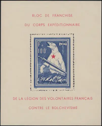 Frankreich Block I Freiwilligen-Legion Eisbär (Bolschewismus), postfrisch **