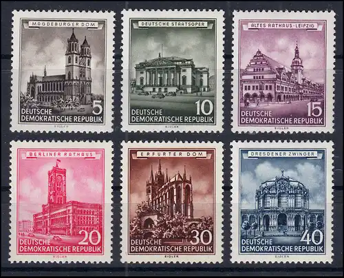 491-496 Bâtiments historiques, ensemble complet post-frais, 6 valeurs **