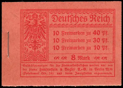 MH 14.2A Germania 1921, ohne Nummer, HBl. durchgezähnt, Luxus ungefaltet, **