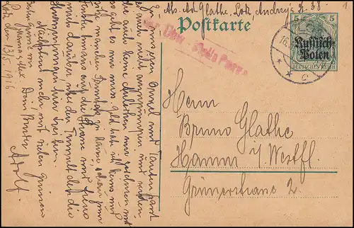 Censuration Deutsche Post en Pologne Carte postale P 1 de LODZ 16.5.16 à Hamm