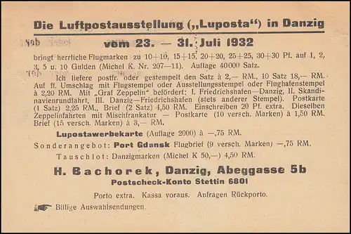 Danzig 216x Staatswappen Luposta-Werbung Werbe-O Reiseziel DANZIG 16.7.32