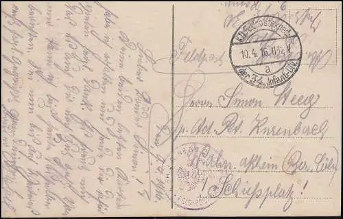 Poste de terrain RH.J.I.R. No. 30 sur les chalets de chemin de fer AK de Dannevoux, 10.4.16