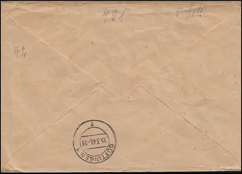 Feldpost 47599 R-Brief Not-R-Zettel LEMBERG 2 - 15.3.43 nach GÖTTINGEN 15.3.43