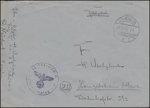 Feldpost Fliegerhorst Neudorf-Oppeln Lettre de GOGOLIN / OBERSCHL. 16.6.44