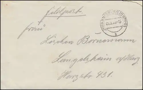 Feldpost FP 12490 Post Sammelstelle Hannover Brief JOHANNISBURG (OSTPR.) 21.9.39