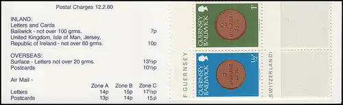Guernesey Carnet de marque 9 pièces Carton feuille 9 Castle Cornet bleu 1980, **
