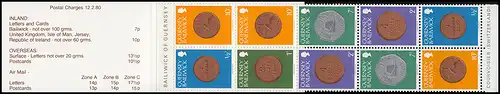 Guernsey Markenheftchen 12 Münzen Heftchenblatt 12 Castle Cornet siena 1980, **