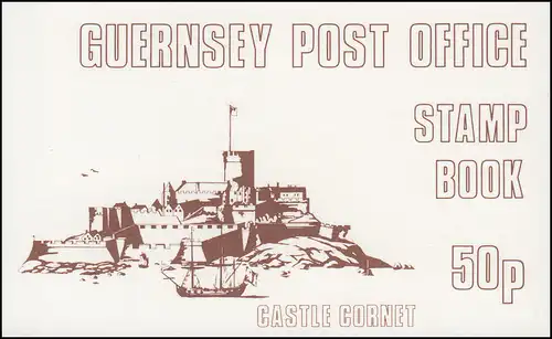 Guernesey Carnet de marque 13 pièces Carton feuille 13 Castle Cornet siena 1980, **