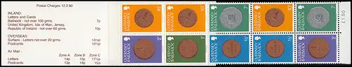 Guernsey Markenheftchen 13 Münzen Heftchenblatt 13 Castle Cornet siena 1980, **