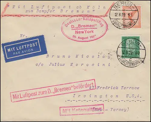 Katapultpost Katapultflug S.S. BREMEN - NEW YORK 20.8.1929 - Haberer 3c