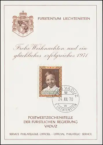 Liechtenstein 526 Noël / Prince Venceslas - Carte de vœux pour la fin de l'année 1971