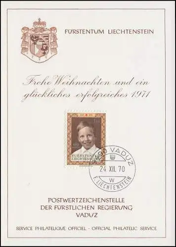 Liechtenstein 526 Noël / Prince Venceslas - Carte de vœux pour la fin de l'année 1971