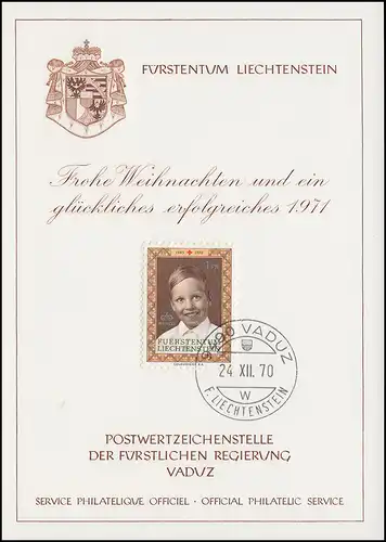 Liechtenstein 526 Weihnachten / Prinz Wenzel - Grußkarte zum Jahreswechsel 1971
