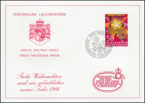 Liechtenstein 885 Noël - Carte de vœux pour la fin de l'année 1986