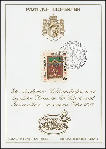 Liechtenstein 932 Noël - Carte de vœux pour la fin de l'année 1988