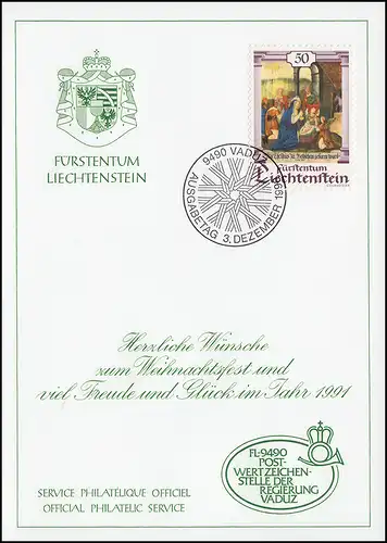 Liechtenstein 1006 Noël - Carte de vœux pour la fin de l'année 1991