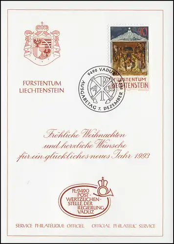 Liechtenstein 1051 Noël - Carte de vœux pour la fin de l'année 1993