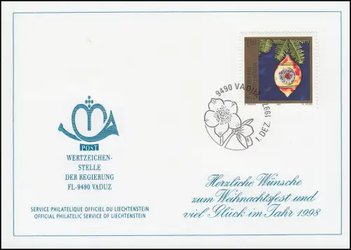 Liechtenstein 1161 Noël - Carte de vœux pour la fin de l'année 1998
