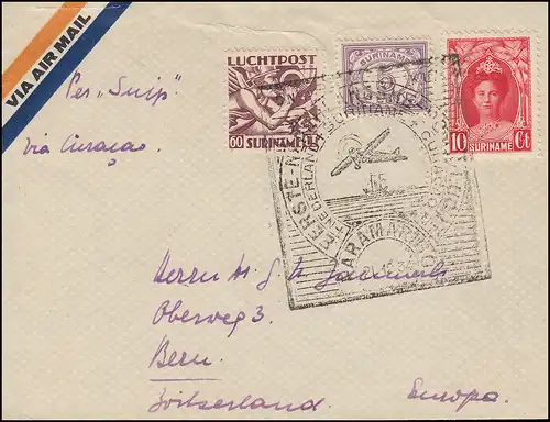 SNIP-KLM-Erstflug Suriname-Curacao Brief PARAMARIBO 21.12.1934 nach Bern/Schweiz