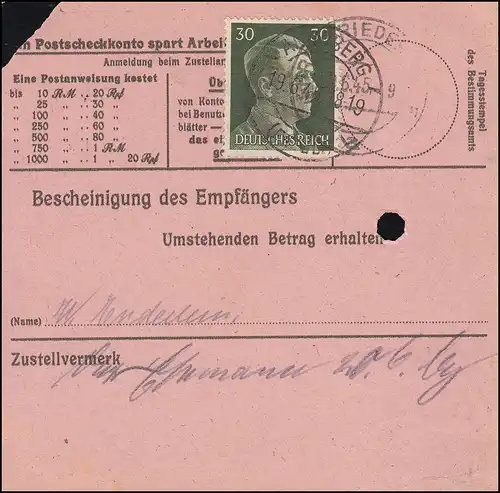 Saxe noircissement AP 794I Hitler 30 Pf sur instruction postale ANNABERG 19.6.45