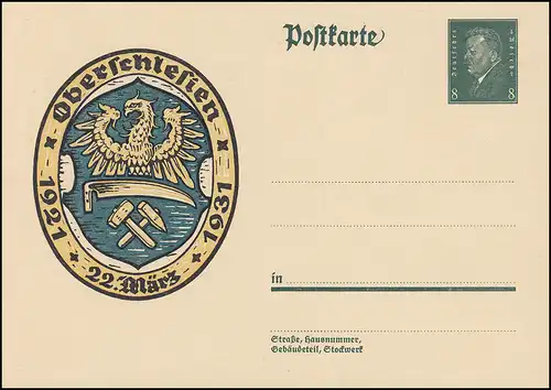 P 190 Friedrich Ebert 8 Pf. référendum en Haute-Silésie, ** comme dépensé