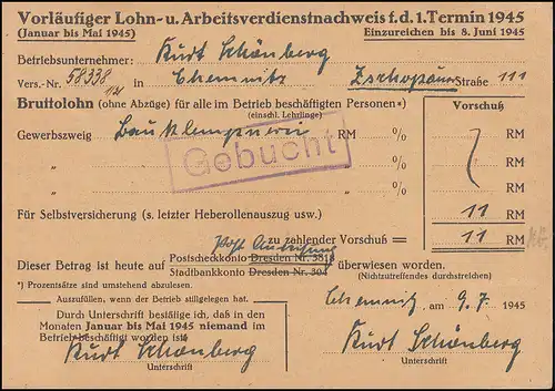Baisse saxonne AP 786I Hitler sur carte postale CHEMNITZ 10.7.45 après Dresde