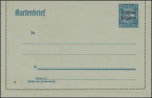 Bayern Kartenbrief K 11/02 Freistaat 20 Pf mit DV 20, wie verausgabt **